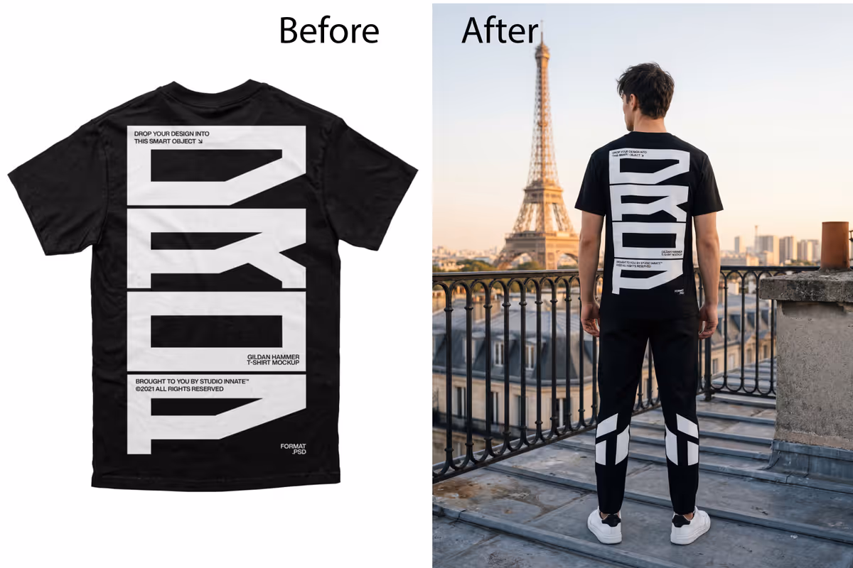 AI Custom T-Shirt Mockup Generator - Flat Lay to Virtual Model Try-On